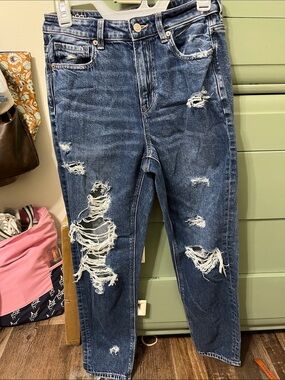 American Eagle Outfitters Distressed Boyfriend Jeans - Dark Blue